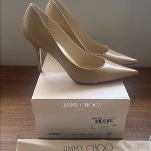 EUC Jimmy Choo Nude Patent Leather 247 Agnes Heels Size 39 With Box & Dust Bag